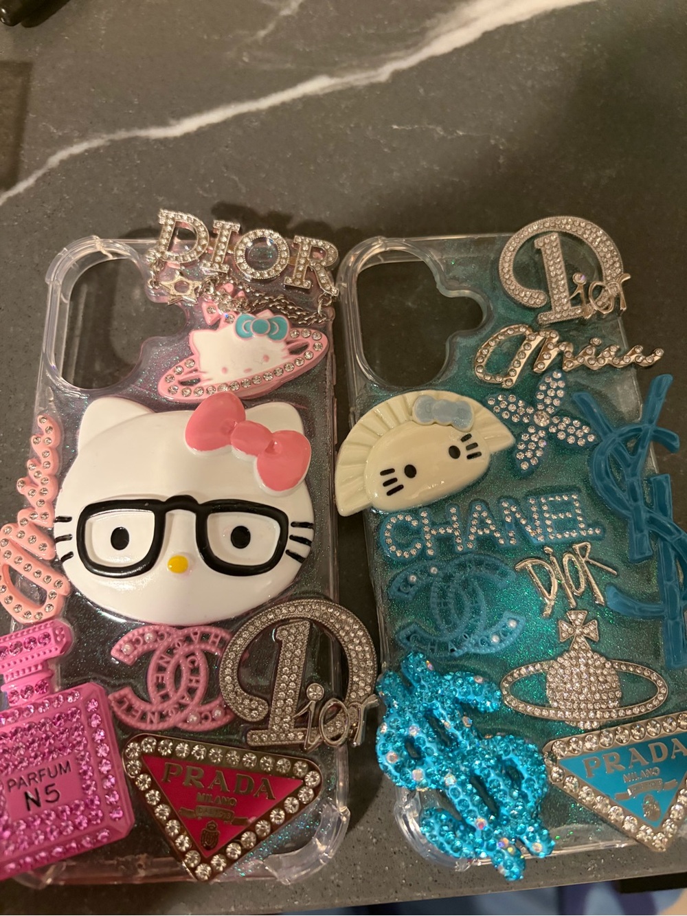 2 Hello Kitty Pink & Blue Decorative Phone Case - Designer Logo Accents